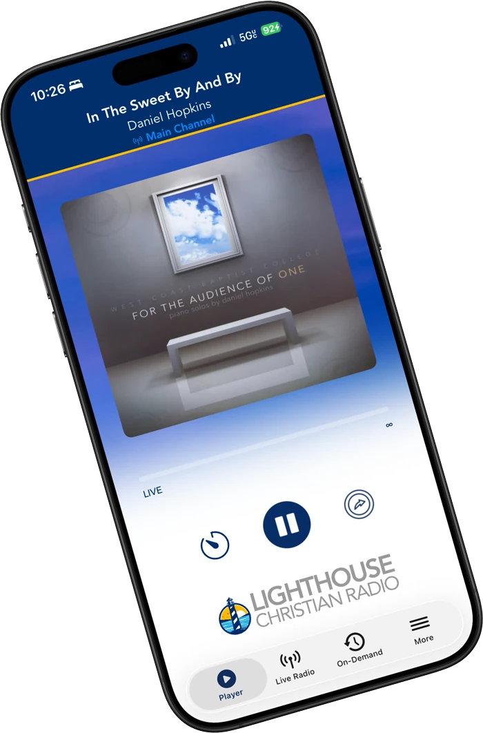 The Lighthouse Radio app on a phone